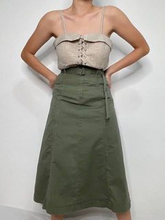 Uniqlo Maxi / Midi / Long Belted Utility Skirt (green)