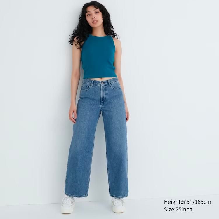 Uniqlo Straight Leg Jeans in 64 Blue, Women's Fashion, Bottoms