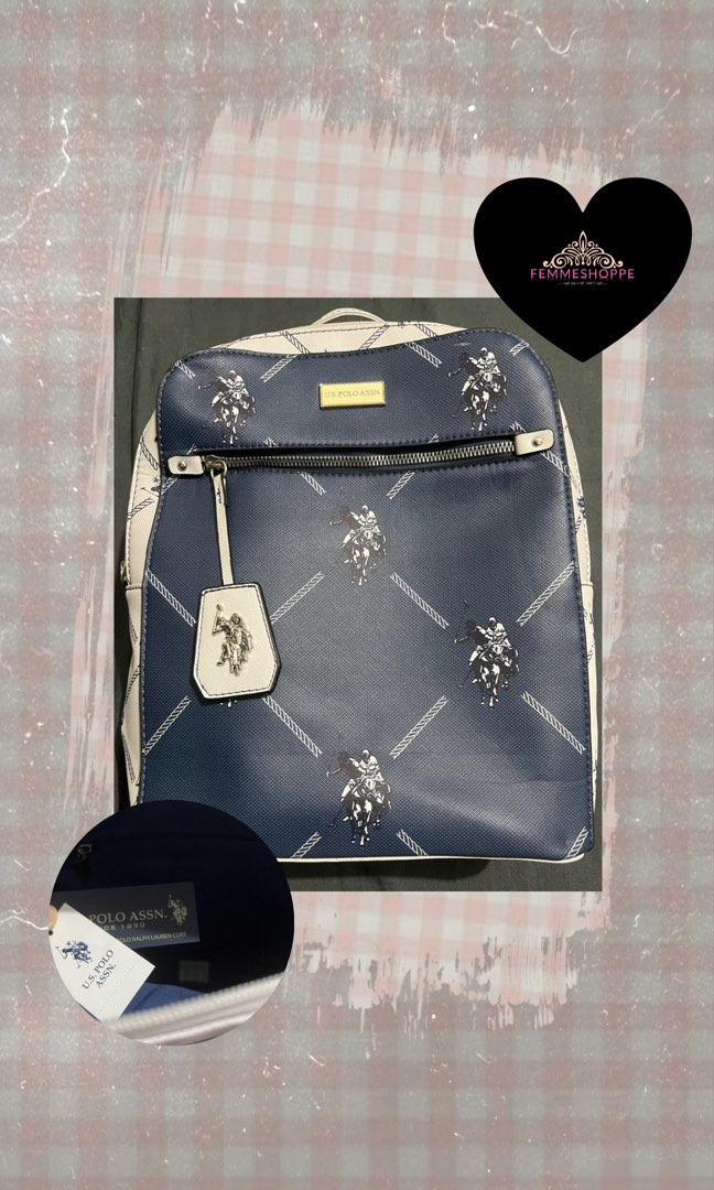US POLO ASSN Leather Colorblock Signature backpack, Women's Fashion