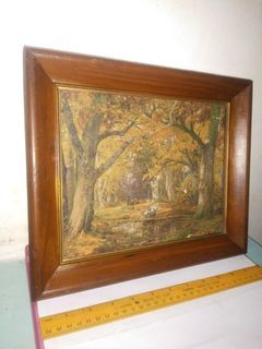 vintage "Bill Mitchell" wall decor print/Solid Wood Frame/1960s era/Made in the USA/Old but beautiful!