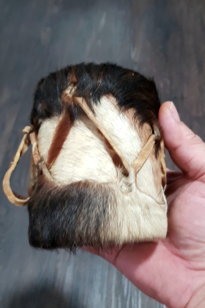 Vintage South African Rattle Drum Genuine Fur wrapped in solid wood