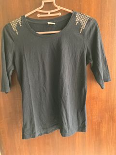 Vintage Y2K Black Esprit Press Stud T-Shirt Top