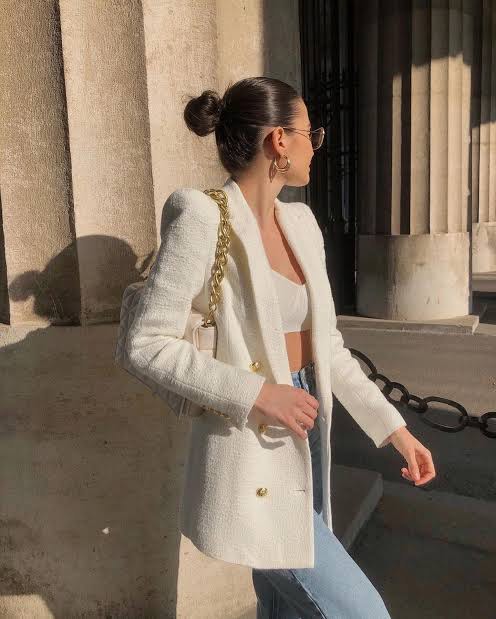 Zara Premium White Tweed Blazer Women s Fashion Coats Jackets