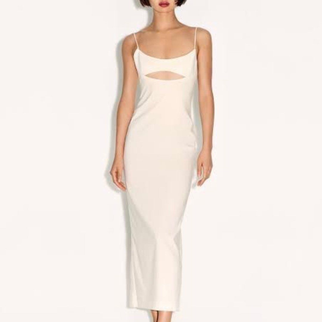 Zara White Cutout Dress (Category: Dresses) located in Cebu City. Submitted by kjshopp (Listing ID 1254040228, Image 1). Description: - Brand new without tag - Unused but washed - Size small but can fit up to medium.