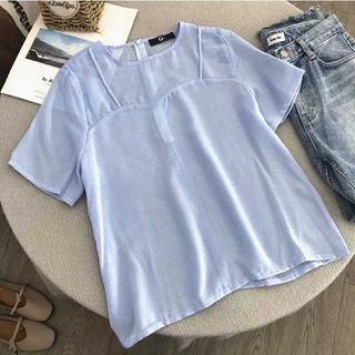 0080 Women Short Sleeves Blouse Blue Free Size