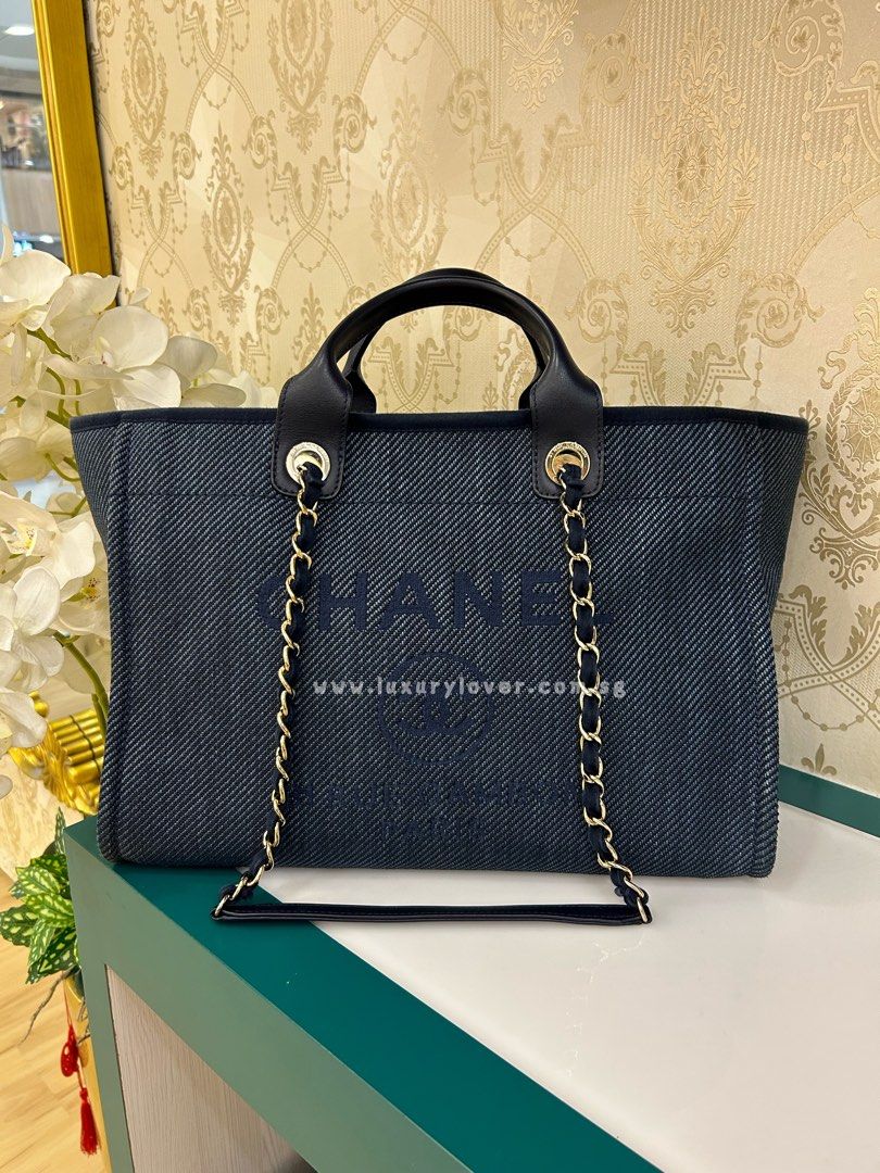 Chanel Deauville Medium shopping tote in blue tweed 20A