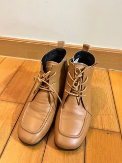 38/咖色短靴/鞋帶/拉鍊/6孔