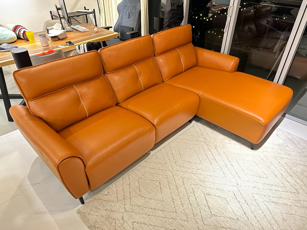 3 Seater Genuine Leather Sofa with Chaise and Automatic Recliner