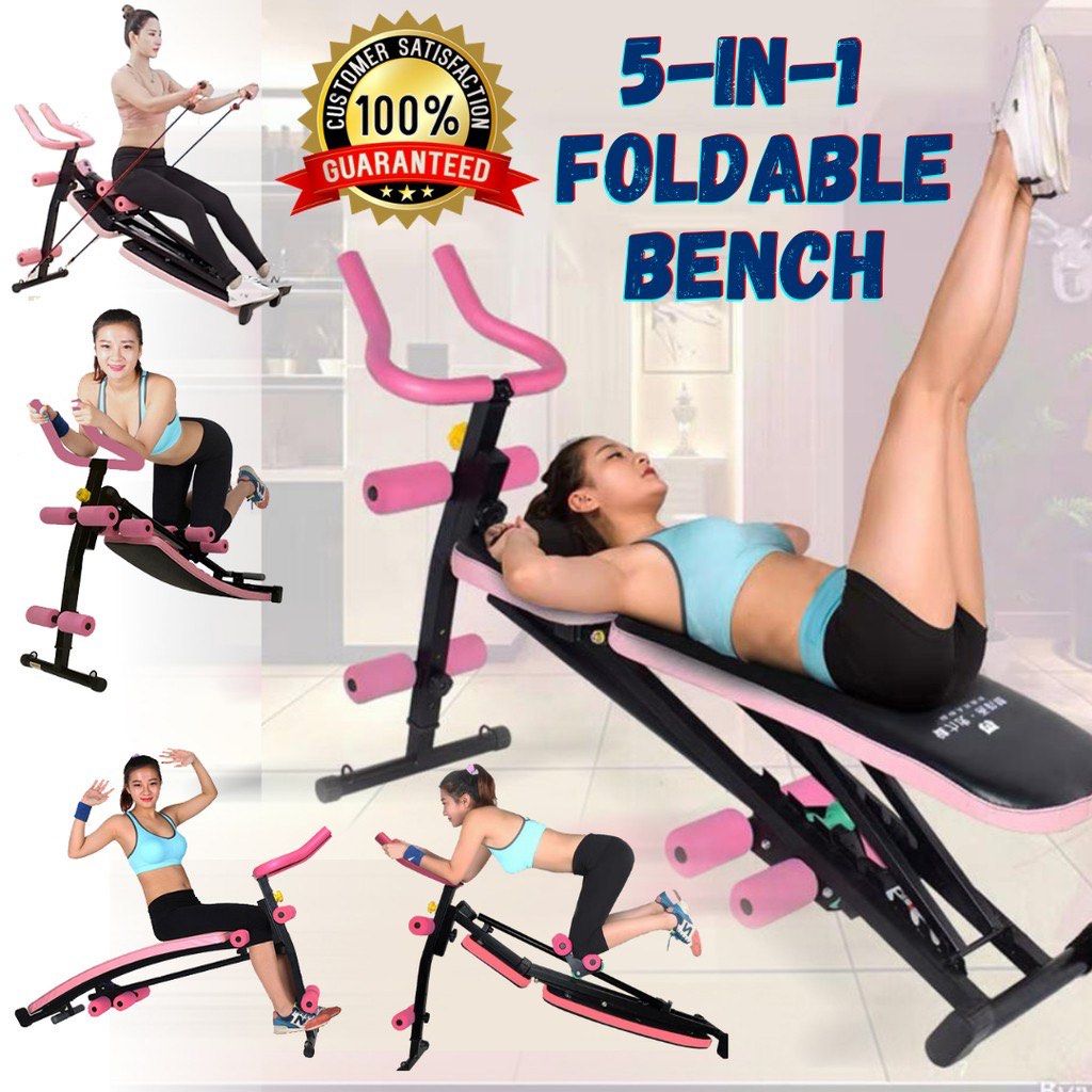 5 IN 1 Abs Workout Fitness Bench Home Gym Equipment Foldable Adjustable Abdominal Crunch Sit ups Waist