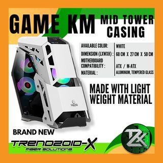 💥🤩 GAME KM (White) MID Tower Desktop "CASING" | ATX / Mini ITX / Micro ATX | TZX ⭐✨