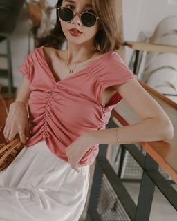 轉售 Mercci22 優雅抽褶短版上衣