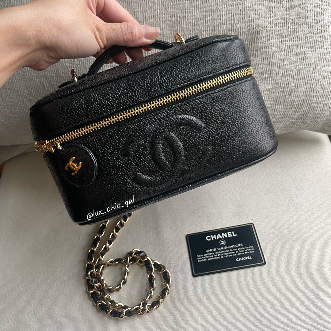 AUTHENTIC CHANEL Caviar Vanity Bag Case 24k Gold Hardware