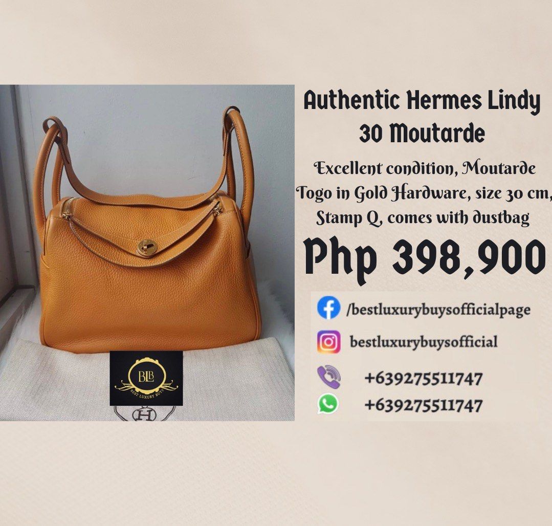 Hermes Lindy 30 Gold GHW , Luxury, Bags & Wallets on Carousell