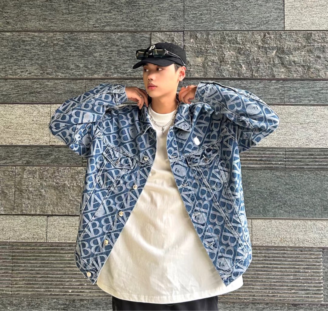 BAPE DENIM MONOGRAM METAL ONEPOINT SHIRT - ジャケット・アウター