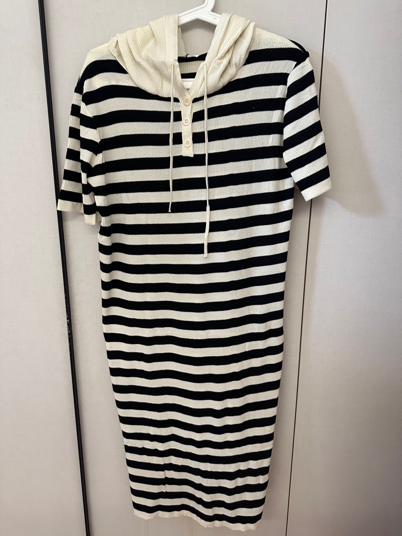 Black Striped Hoodie Knitted Dress Women s Fashion Dresses