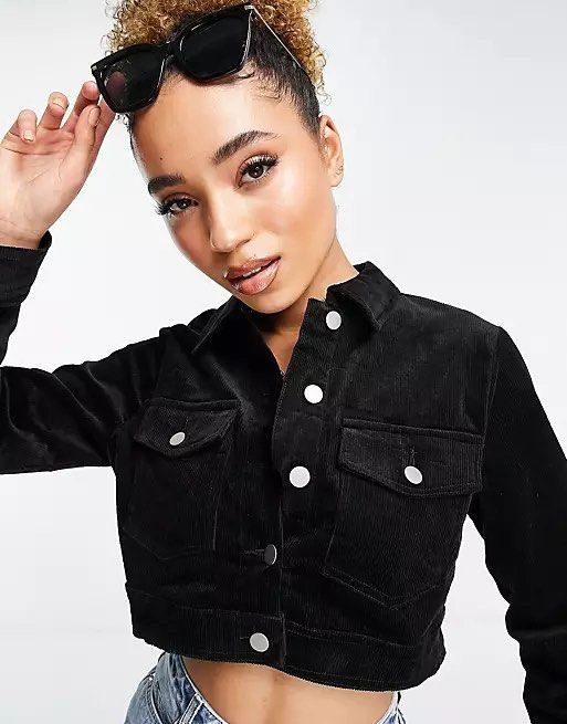 BN ASOS NA KD Black cropped corduroy jacket Women s Fashion