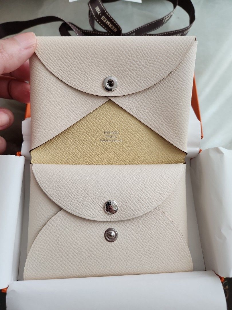 BNIB Hermes Calvi Duo Compact Card Holder in Color Gold Epsom Calfskin