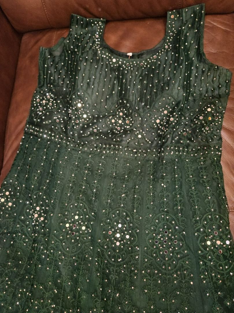 slim fit dress slacks Bottle Green Georgette Thread & Sequins Wedding Party Gown main image 0
