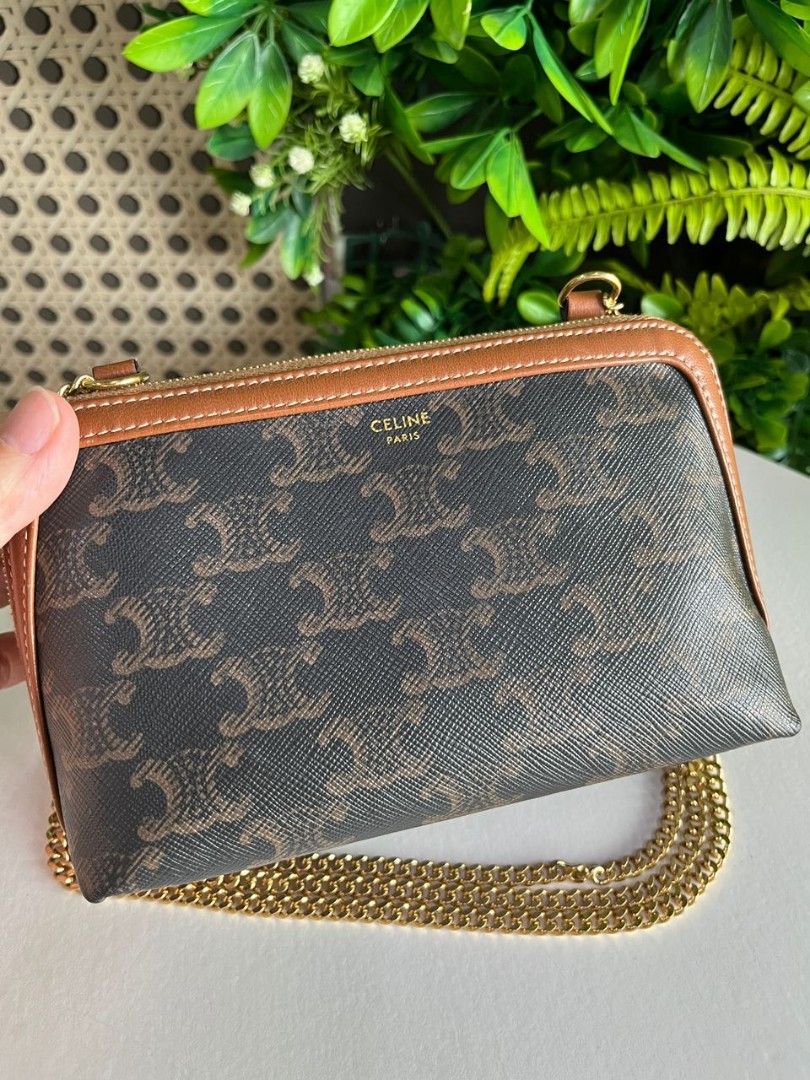 Celine Clutch on Chain in White Triomphe Canvas, Luxury, Bags & Wallets on  Carousell