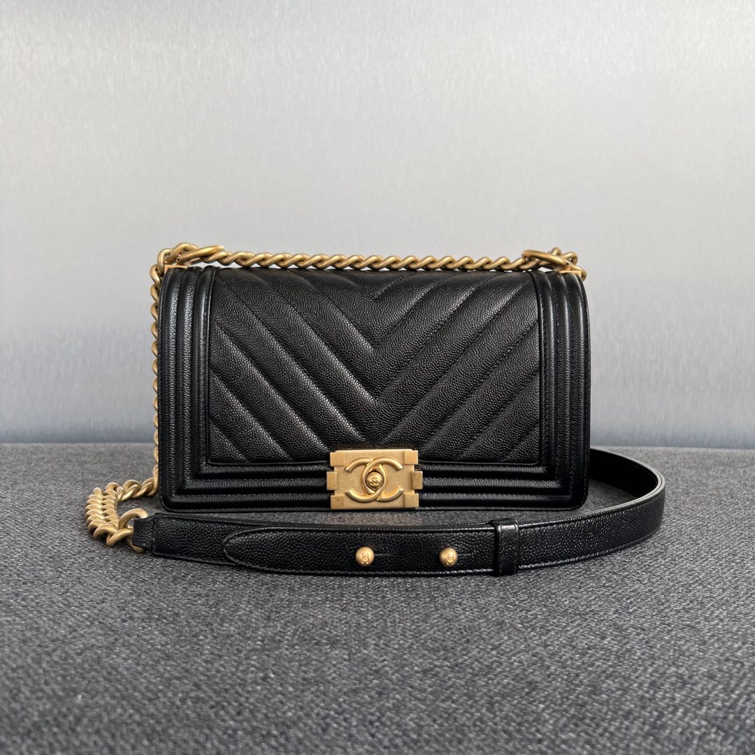 Chanel Le Boy Chanel Chevron Caviar Medium, Luxury, Bags & Wallets