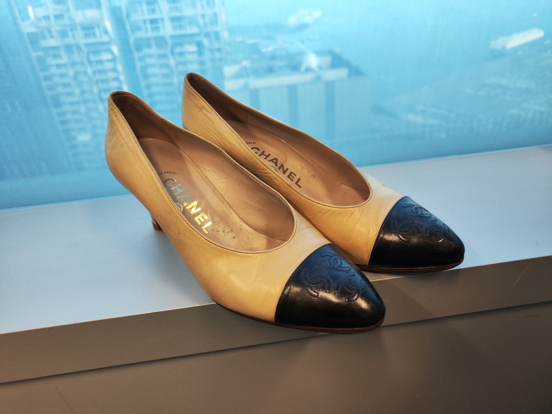 Chanel two-tone heels 38, Luxury, Sneakers & Footwear on Carousell