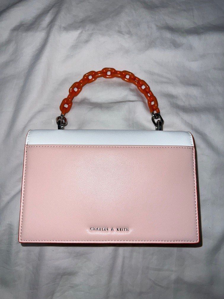 Two tone chain top handle bag shop