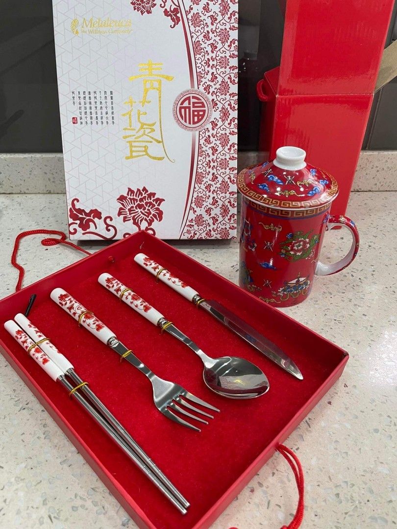 Chinese Traditional ceramice Mug & Cutlery set, Furniture & Home Living