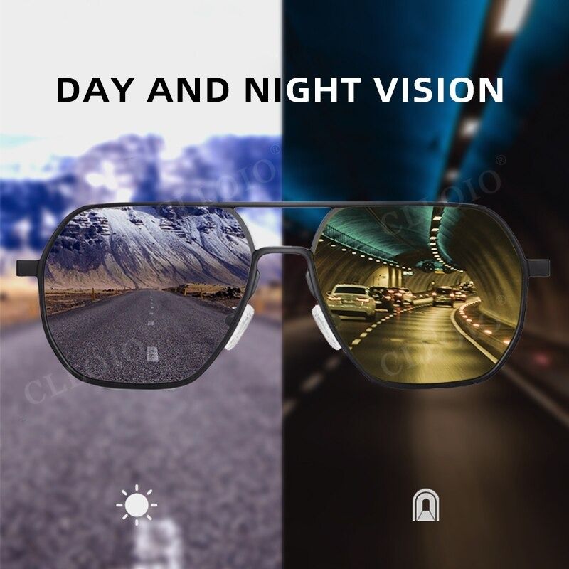 CLLOIO Anti-glare Day Night Vision Glasses Men Women Polarized Driving Sun Glasses  Square Aluminum Photochromic S, 男裝, 手錶及配件, 眼鏡- Carousell