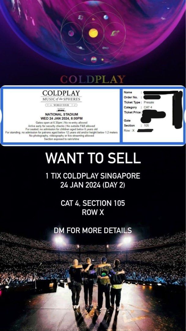 COLDPLAY CONCERT TICKET, Tiket & Voucher, Tiket Acara di Carousell