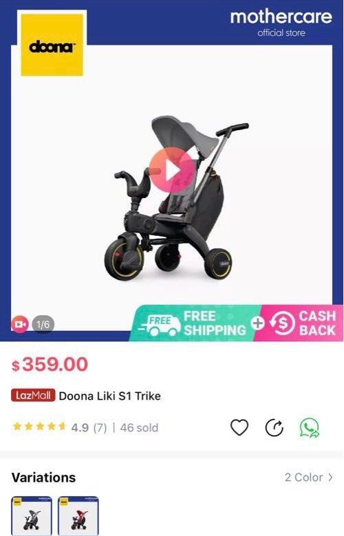 Doona Liki Trike S1 with box, pedal straps and bag, Babies & Kids