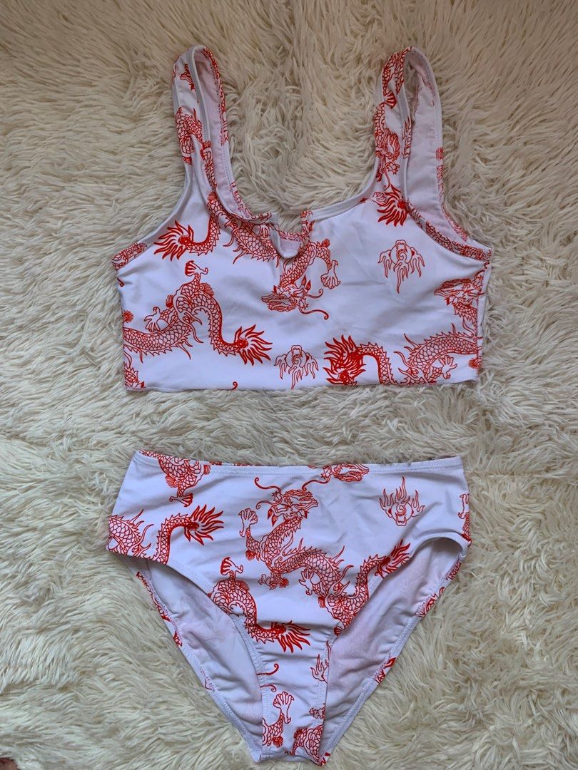 Dragon print high waisted bikini, Women's Fashion, Swimwear, Bikinis & Swimsuits on Carousell