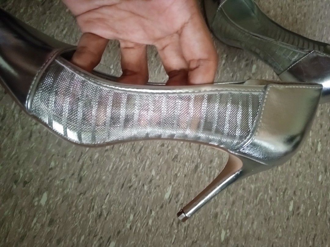 Silver two inch outlet heels