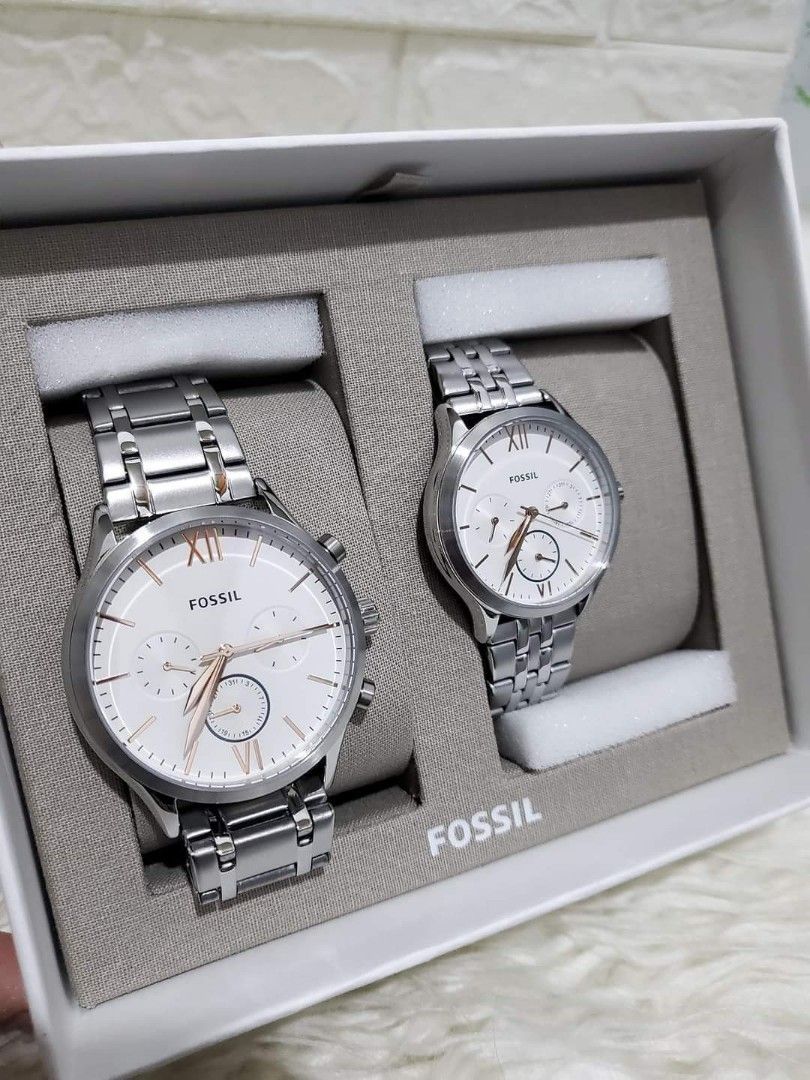 Fossil multifunction stainless steel couple watch outlet