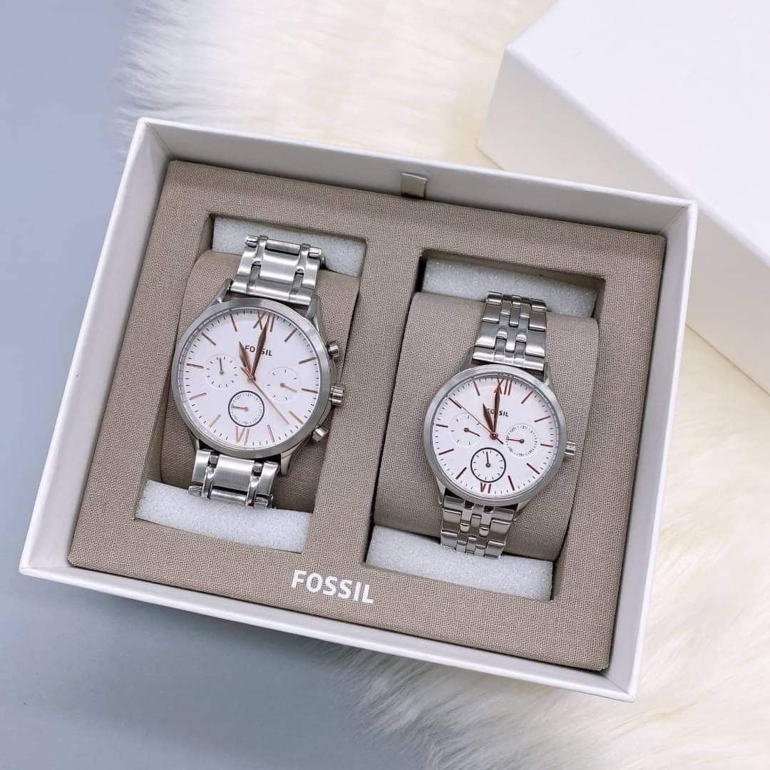 Fossil Set His and Her Fenmore Midsize Multifunction Stainless Steel Couple Watch