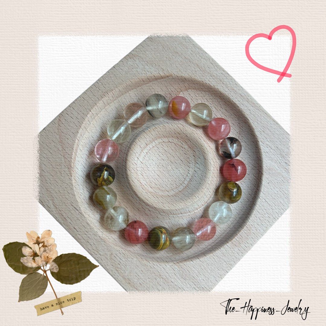 Glass Cherry Quartz Beads Natural Stone Bracelet