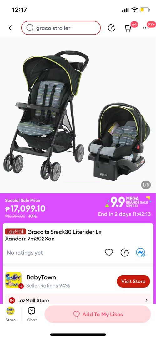 Negotiable GRACO LiteRider LX Travel System with Snugride Carseat