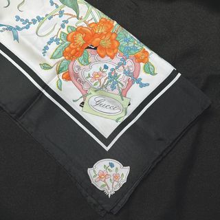 日本二手正品Gucci中式花園系列絲巾 Gucci絲巾 Gucci領巾 Gucci圍巾 精品絲巾 精品圍巾vintage