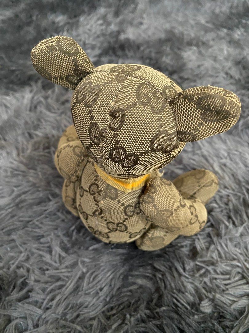GUCCI Teddy Bear Gray Black Plush Stuffed Animal Toy Doll GG Canvas No Box  Used