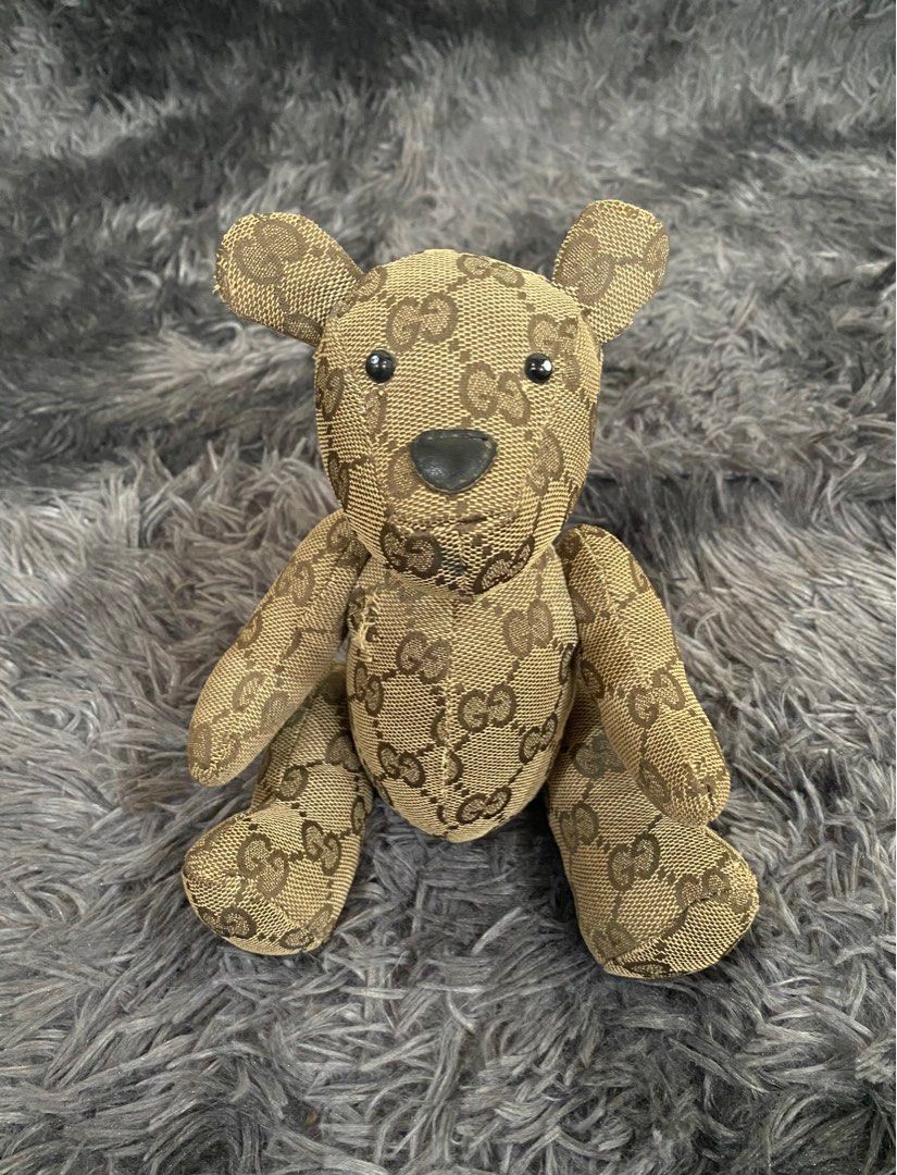 Gucci Teddy Bear Plush Toy Stuffed Animal GG Logo Pattern Monogram Brown  USED