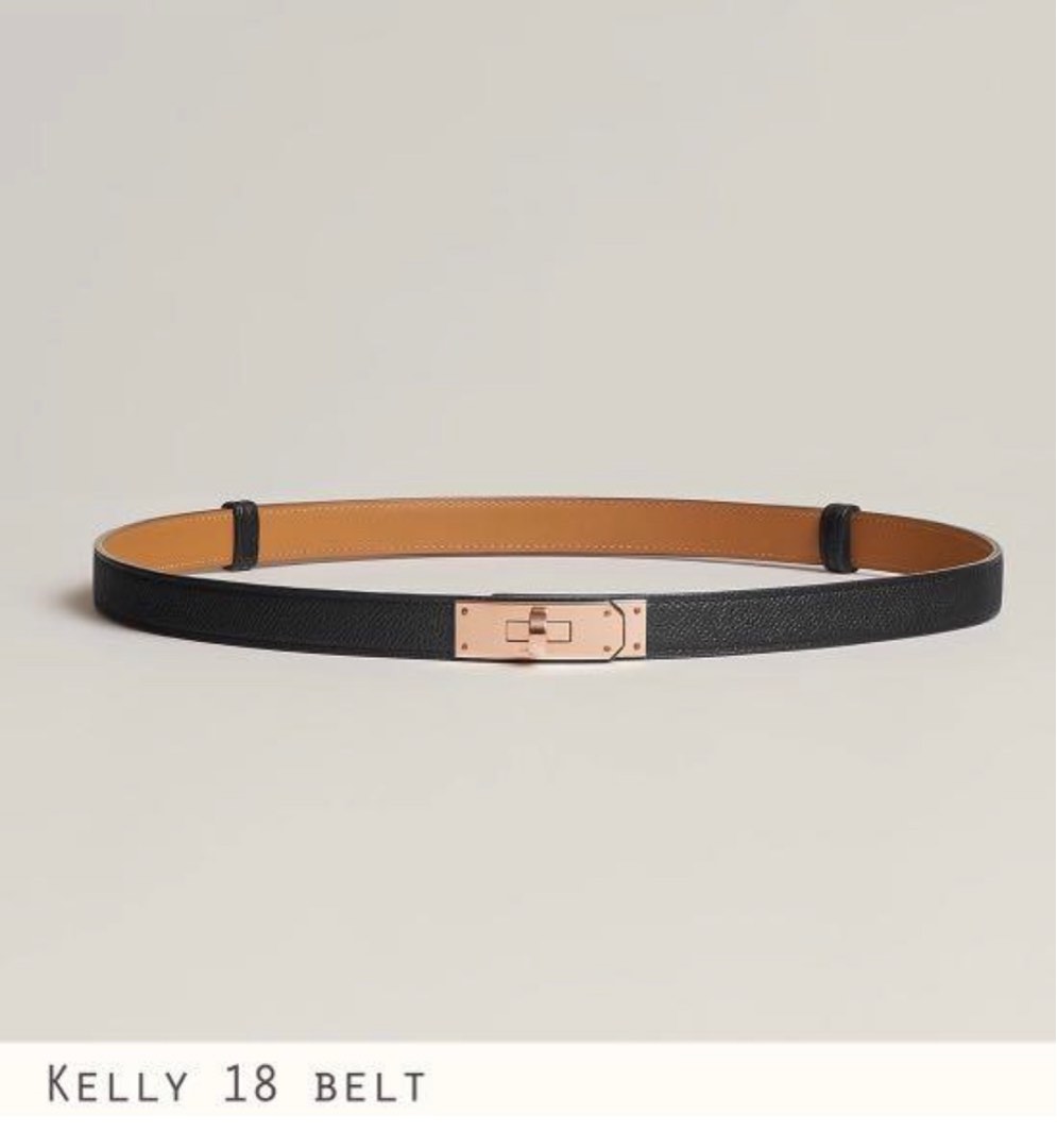 Hermes Kelly Belt, Black with Rose Gold Hardware, New in Box WA001