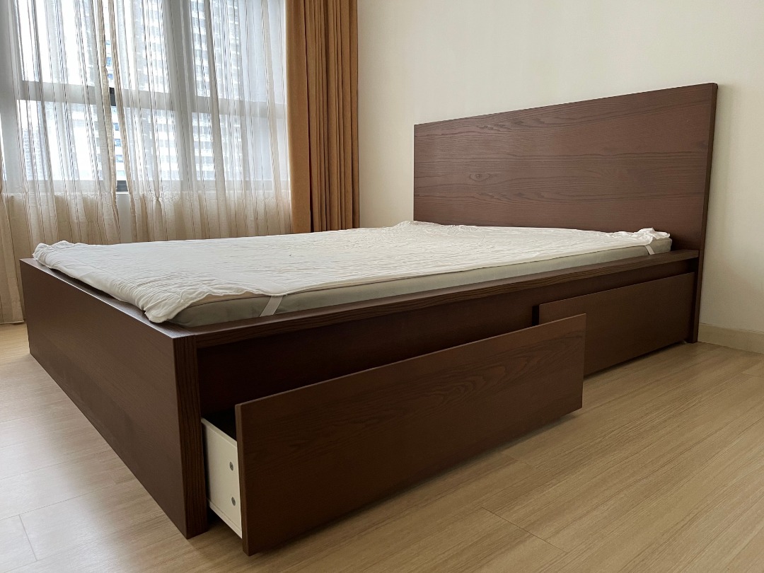 Ikea Malm Queen Bed Frame with 2 Drawers and Ikea Mattress, Furniture & Home Living, Furniture