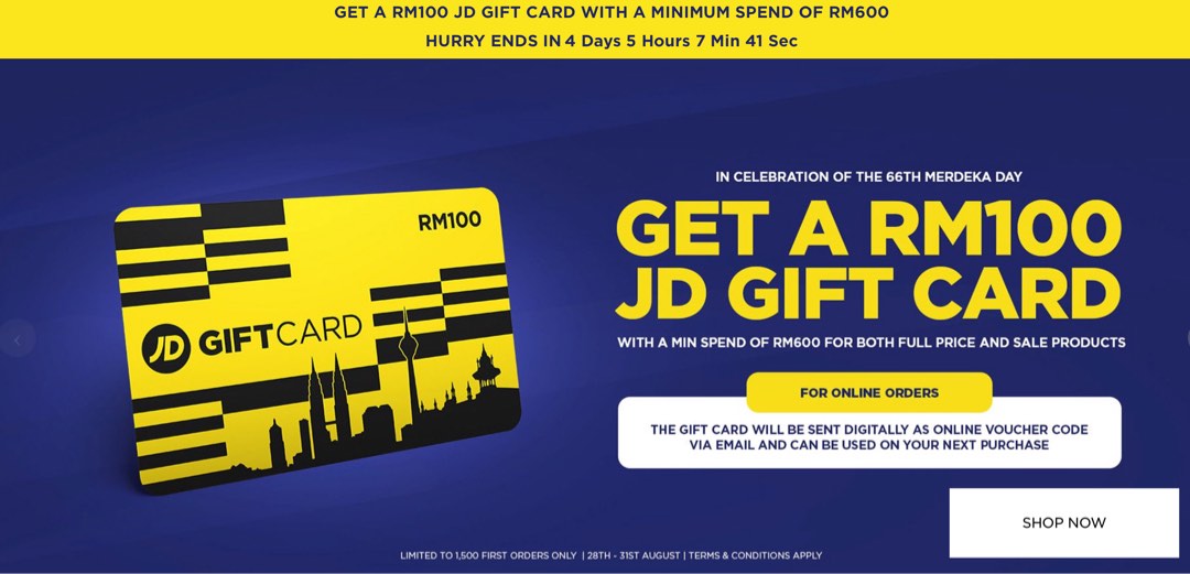 JD Sports MERDEKA VOUCHER CODE RM100 , Tickets & Vouchers, Vouchers on