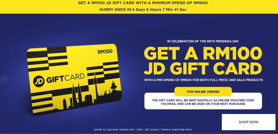 JD Sports MERDEKA VOUCHER CODE RM100 , Tickets & Vouchers, Vouchers on