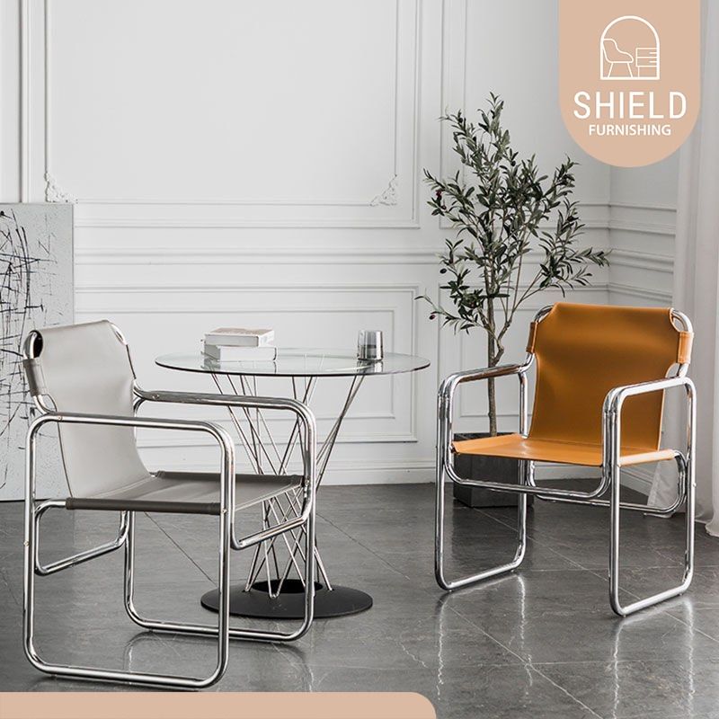 Stainless steel and leather chairs on sale