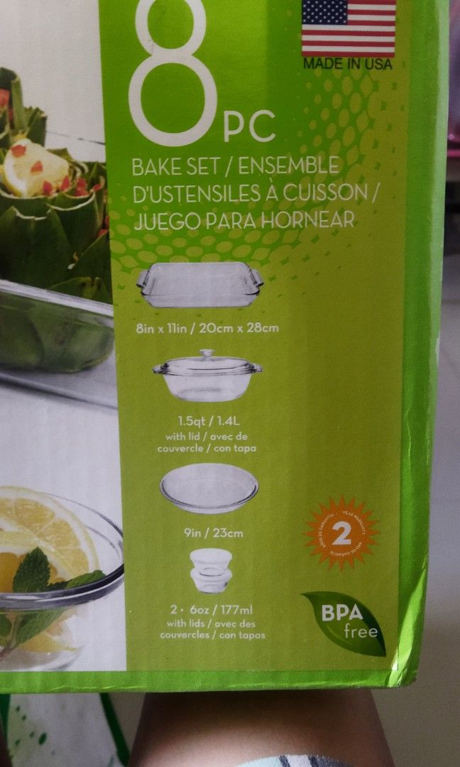 Kitchen Classics 8 pc Glass Bake Set (Category: Bakeware) located in Plaridel. Submitted by salt02 (Listing ID 1254133750, Image 2). Description: bought in Walmart made in the USA Features: Multi-Pack (8pcs) Bake set in 1 packaging BPA free Rounded corners promote even baking Tempered glass Actual Weight: 5.1 KGs Product Dimensions: 18.5 x 7.5 x 10.5 What you need is a complete bake set! Get yourself one 8inx11in baking dish, one 1.5qt casserole 
