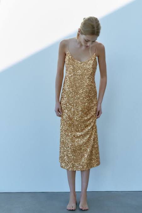 Gold sequin dress zara online