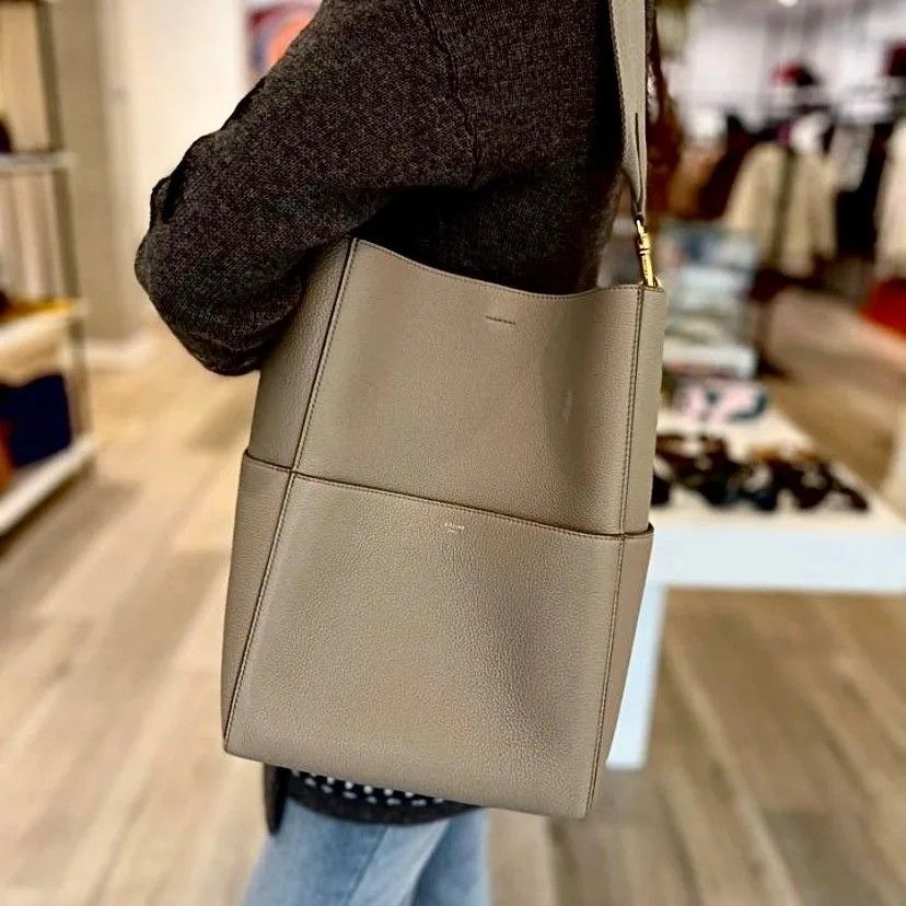 Like New Celine Sangle Medium Taupe 2023 with Longstrap DB Receipt Size 23 x 32 x 16.5 cm