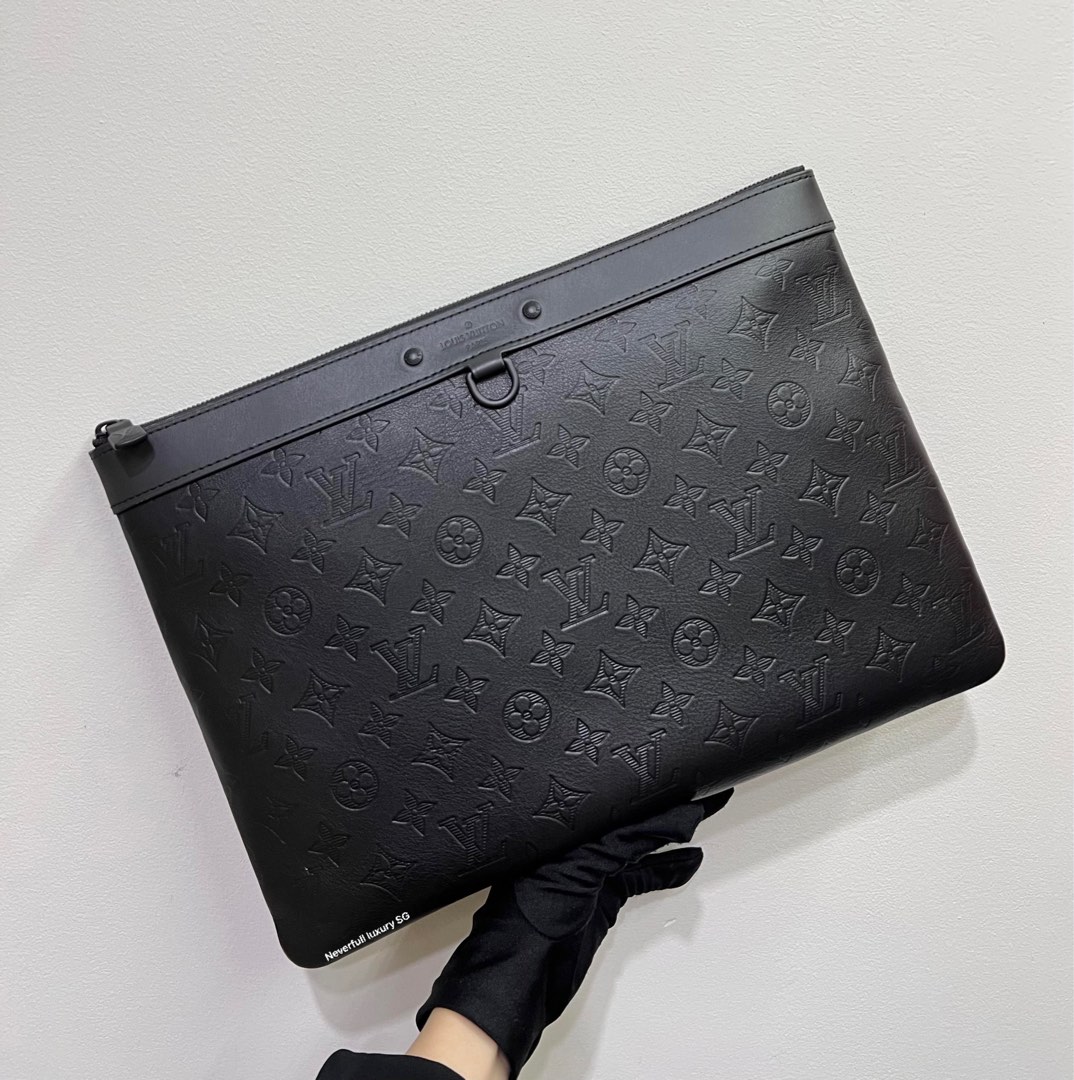 Louis Vuitton LOUIS VUITTON Pochette Discovery Clutch Bag Monogram Shadow  Black Leather Second M62903