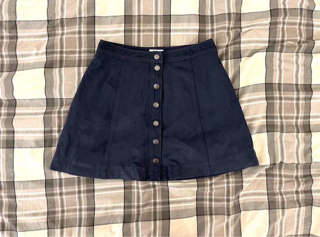 Navy tartan sale button mini skirt