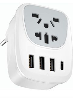 New International Power Adapter Travel Plug, Canada US to Europe Adapter with 2 AC Outlets+3 USB A+1